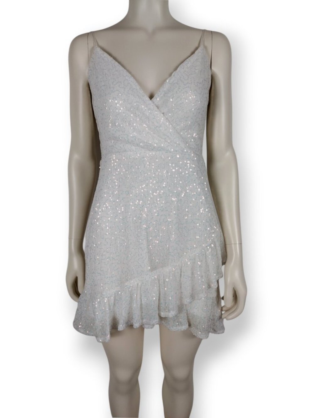 Vintage Y2K City Triangles White Asymmetric Iridescent Sequin Mini Dress Size 9